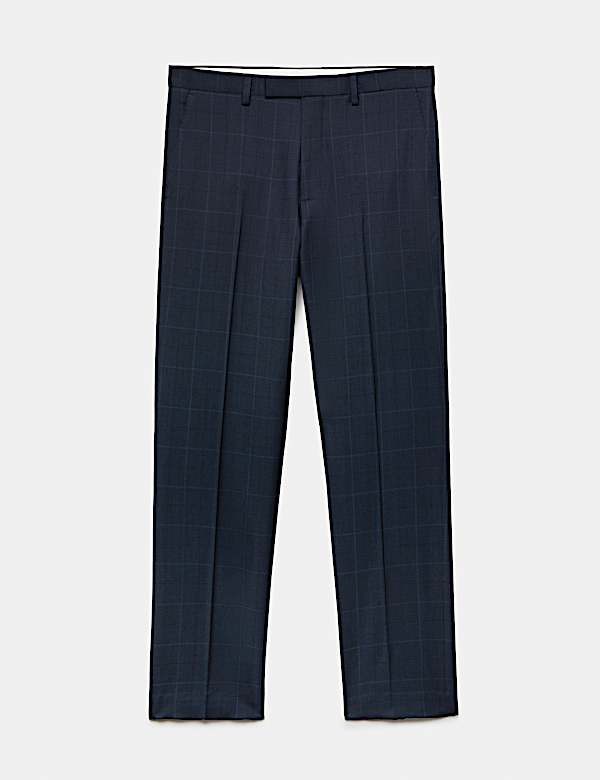 Regular Fit Pure Wool Check Suit Trousers - CA