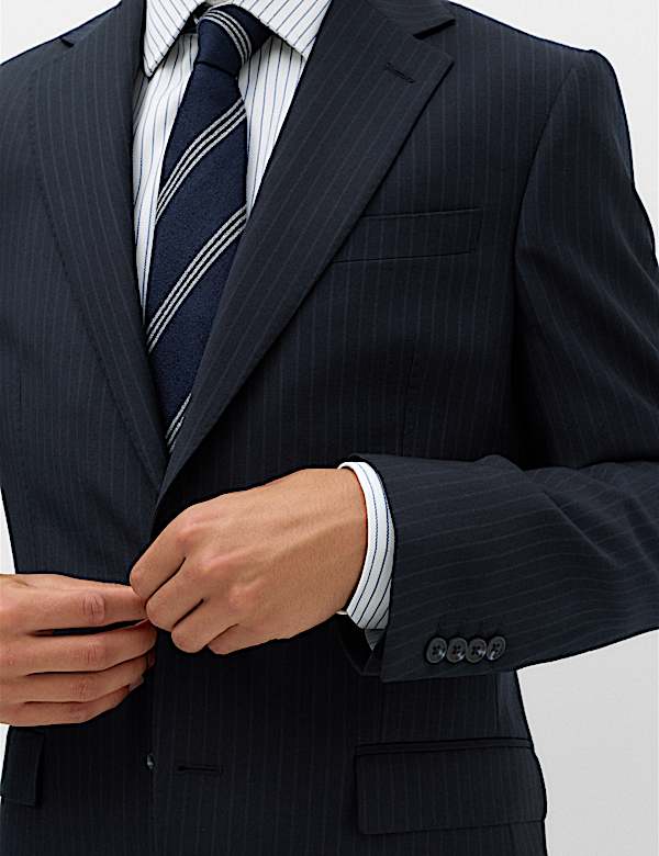 Veste tailleur 100 % laine coupe standard &agrave; rayures - BE
