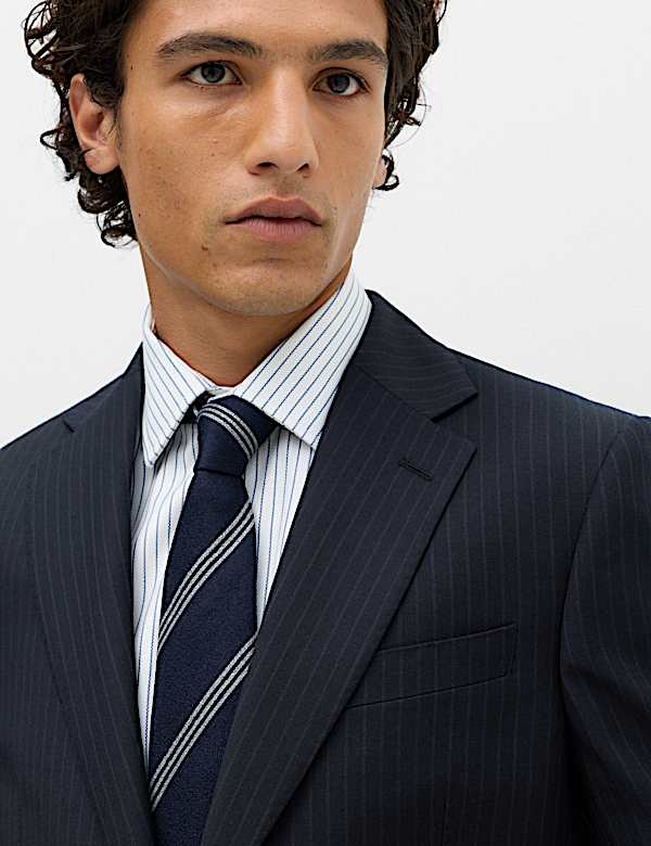 Veste tailleur 100 % laine coupe standard &agrave; rayures - BE
