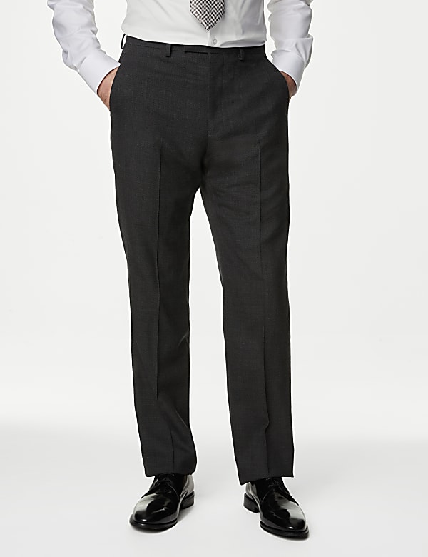 Regular Fit Pure Wool Textured Suit Trousers - NL