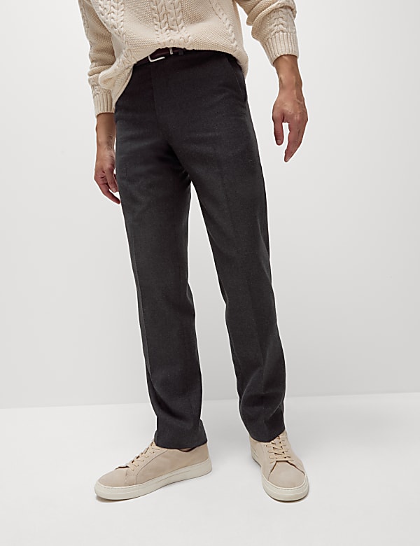 Celana Panjang Setelan Bertekstur Wol Murni Regular Fit - ID