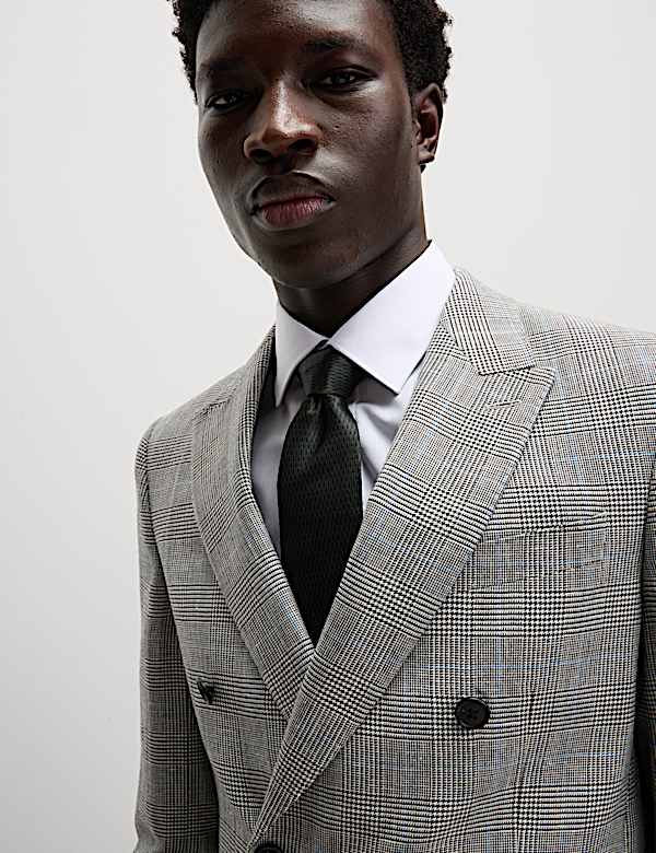 Slim Fit Wool Blend Check Suit Jacket - KR