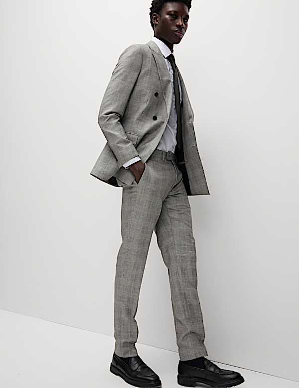 Slim Fit Wool Rich Check Suit Trousers - FI