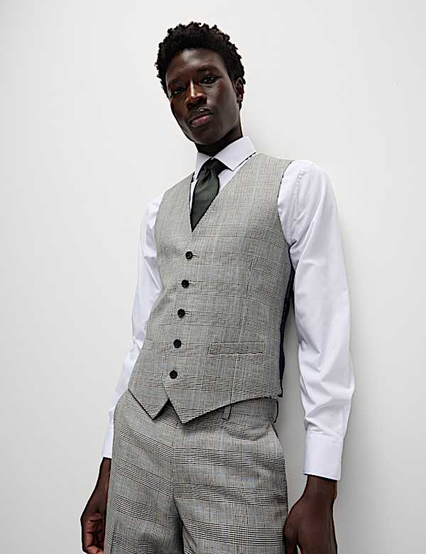 Gilet de costume coupe cintrée en laine à carreaux - LU