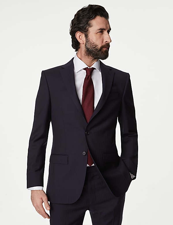 Slim Fit Pure Wool Herringbone Suit Jacket - IL