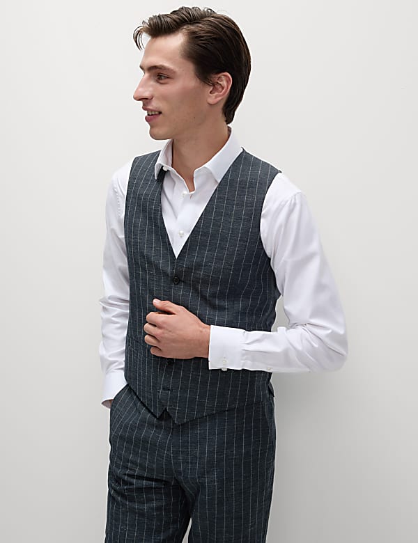 Wool Linen Blend Pinstripe Waistcoat - VN