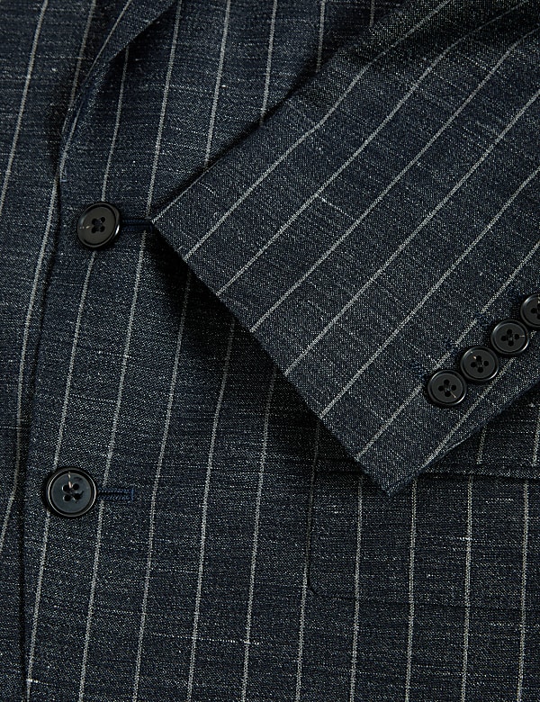 Regular Fit Wool Linen Blend Pinstripe Suit Jacket - BG