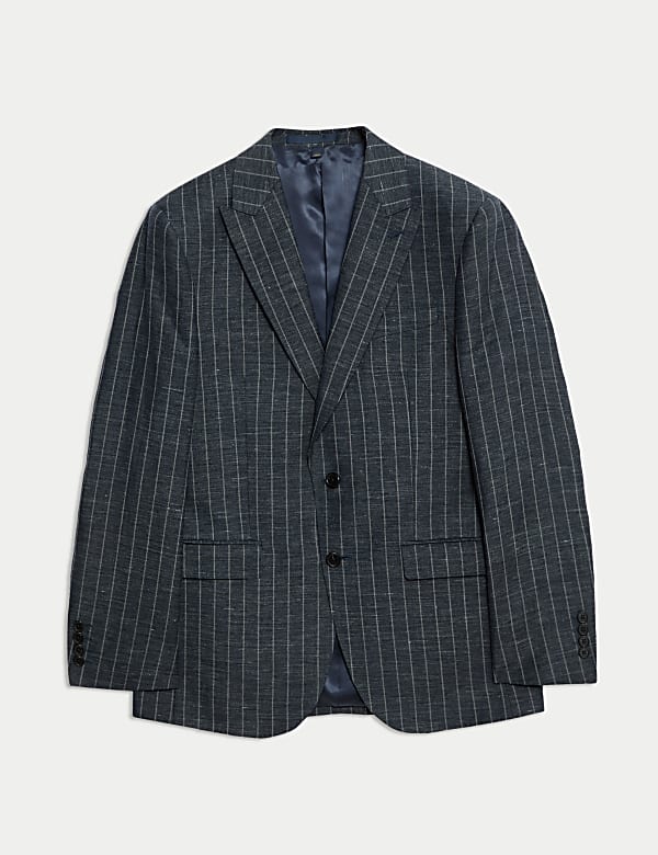 Regular Fit Wool Linen Blend Pinstripe Suit Jacket - BG