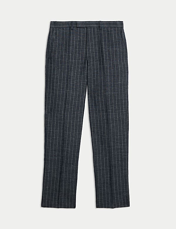 Regular Fit Wool Linen Blend Pinstripe Suit Trousers - JP