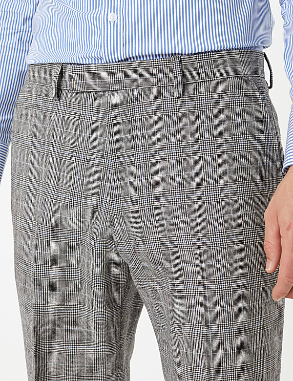 Grey Checked Tailored Fit Wool Trousers