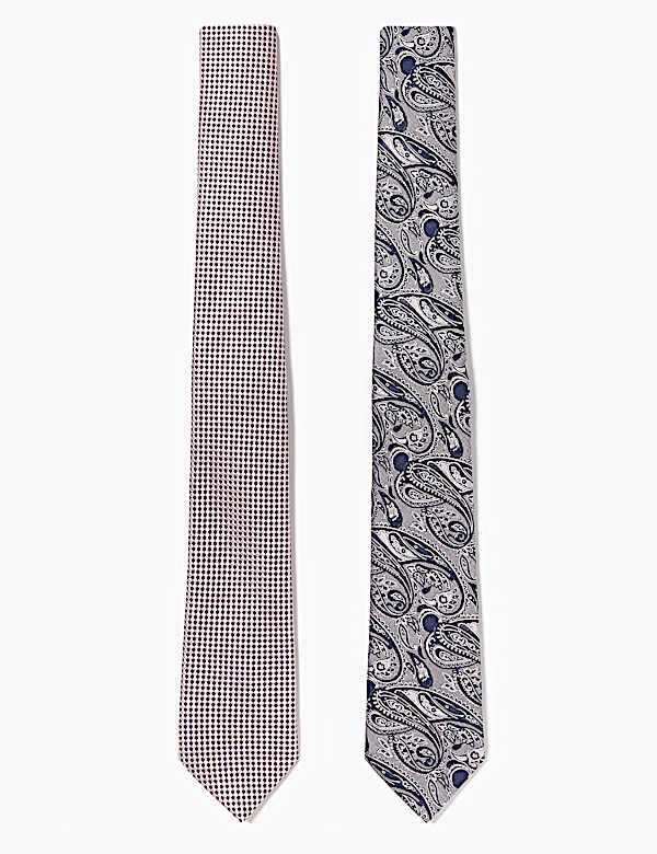 2 Pack Slim Woven Check & Paisley Ties