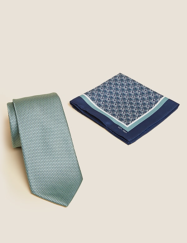 Slim Geometric Tie & Pocket Square Set - VN