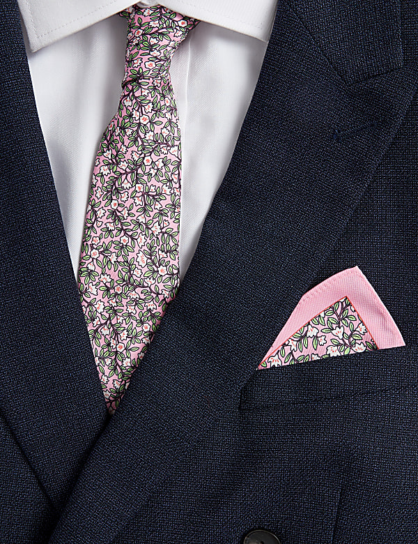 Slim Printed Floral Tie & Pocket Square Set - KR