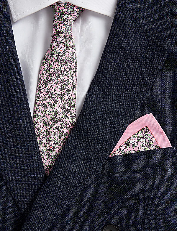 Slim Printed Floral Tie & Pocket Square Set - SE