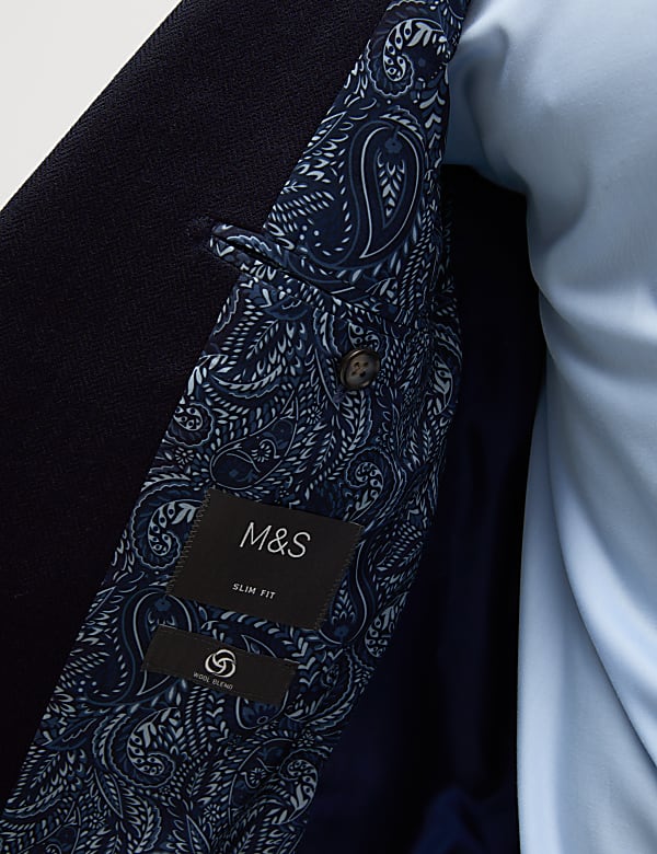 Slim Fit Wool Blend Herringbone Suit Jacket