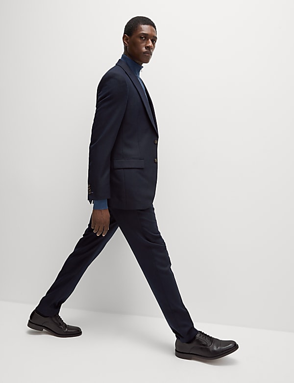 Slim Fit Wool Blend Herringbone Suit Trousers