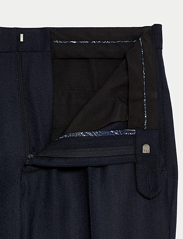Slim Fit Wool Blend Herringbone Suit Trousers