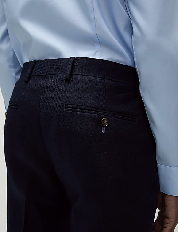 Slim Fit Wool Blend Herringbone Suit Trousers