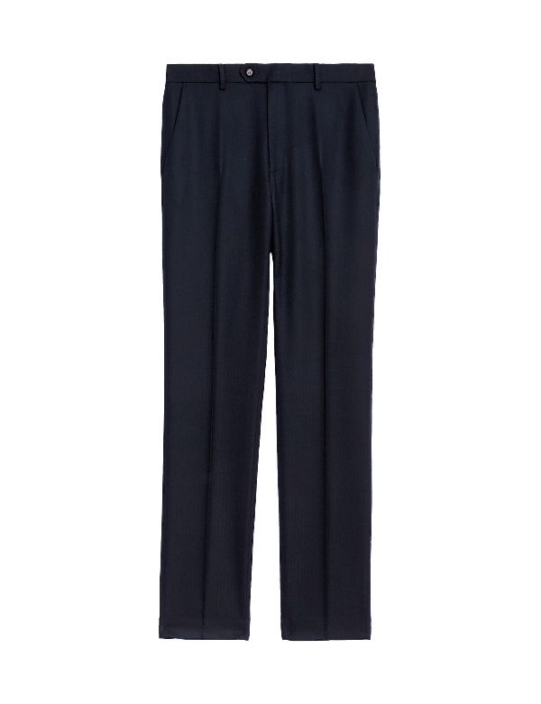 Slim Fit Wool Blend Herringbone Suit Trousers