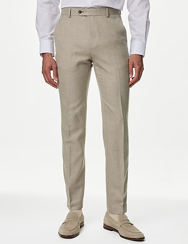 Slim Fit Wool Blend Herringbone Suit Trousers - VN