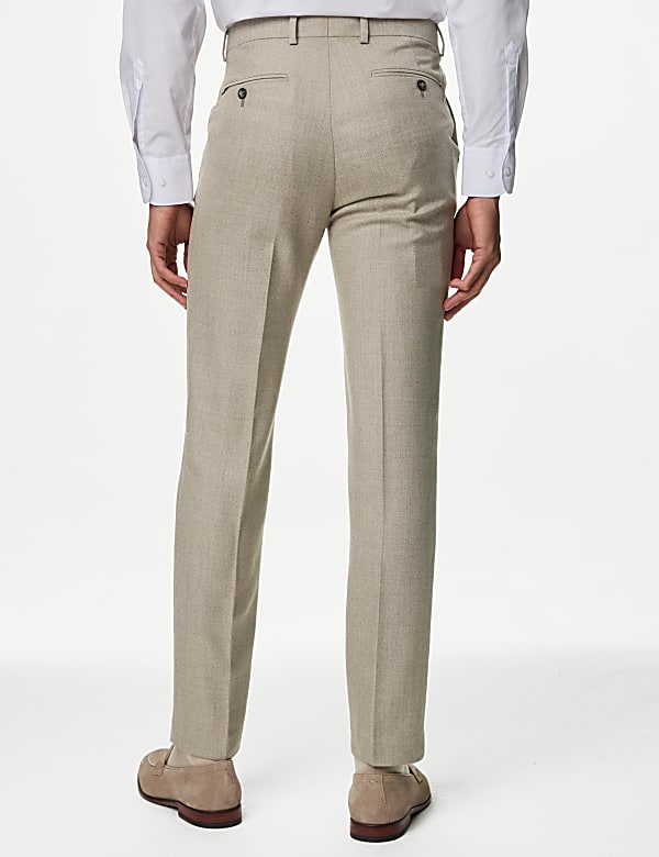 Slim Fit Wool Blend Herringbone Suit Trousers - BE