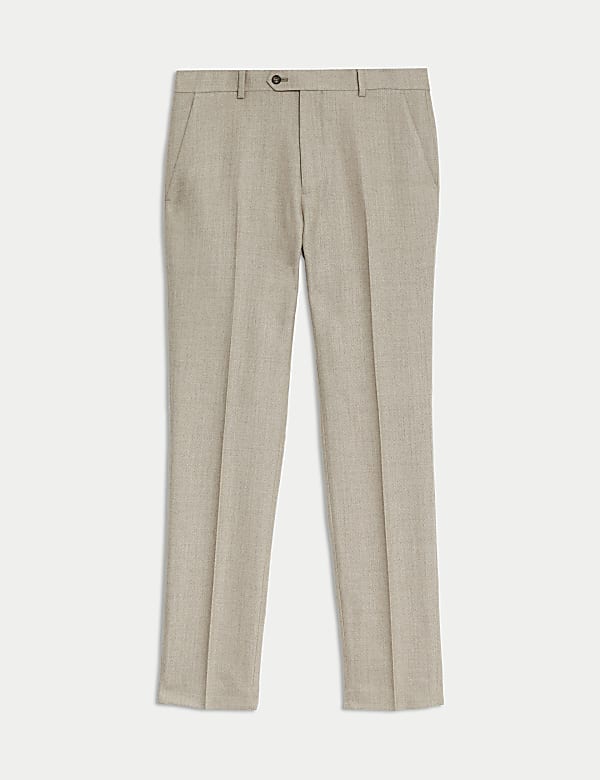 Slim Fit Wool Blend Herringbone Suit Trousers - BE