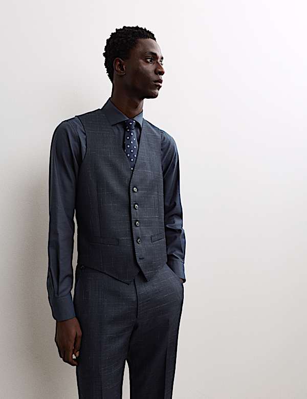 Tailored Fit Wool Rich Textured Waistcoat - FR
