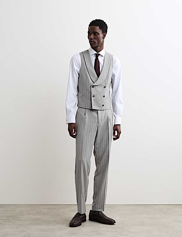 Wool Rich Chalk Stripe Double Breasted Waistcoat - CA