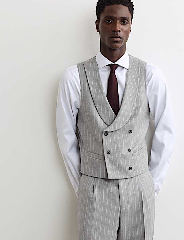 Wool Rich Chalk Stripe Double Breasted Waistcoat - CA