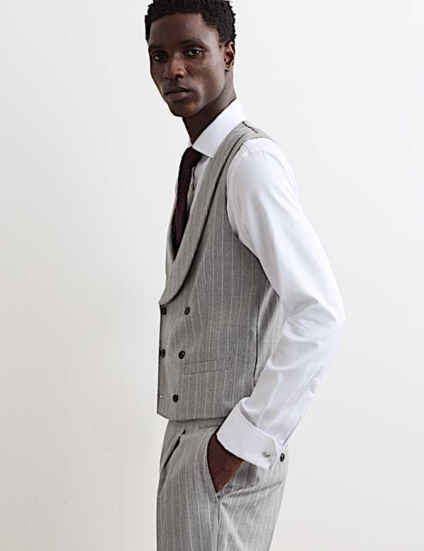 Wool Rich Chalk Stripe Double Breasted Waistcoat - CA