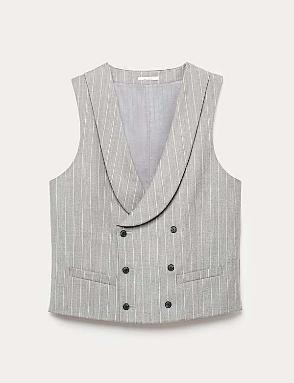 Wool Rich Chalk Stripe Double Breasted Waistcoat - CA
