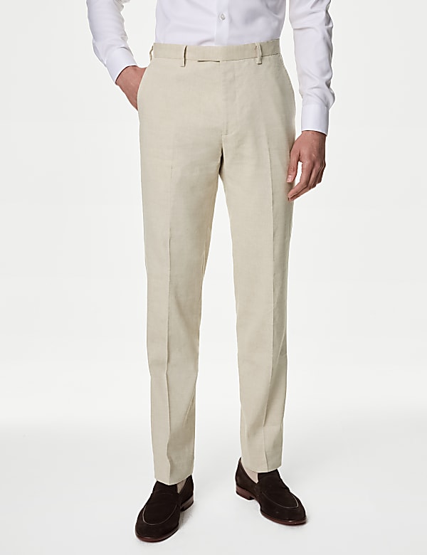 Marks Spencer Tailored Fit Italian Linen Miracle Trousers Neutral 34 LNG