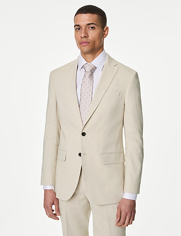 Marks Spencer Tailored Fit Italian Linen Miracle Suit Jacket Neutral 44 SHT