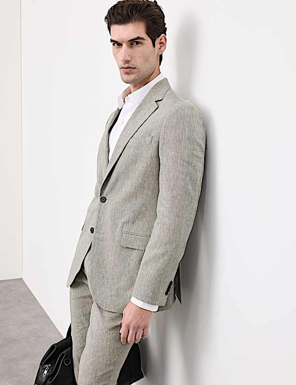 Tailored Fit Italian Performance Linen Blend Suit Jacket - CA