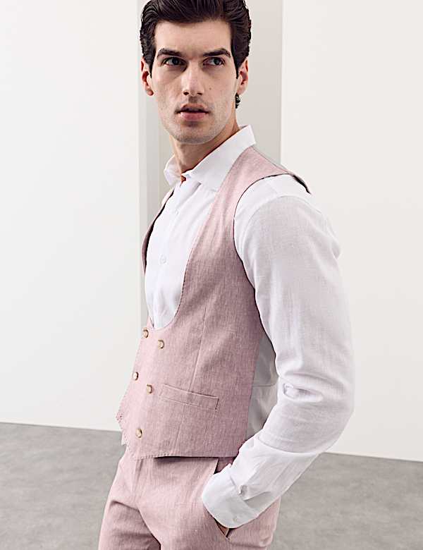 Italian Performance Linen Blend Double Breasted Waistcoat - FI