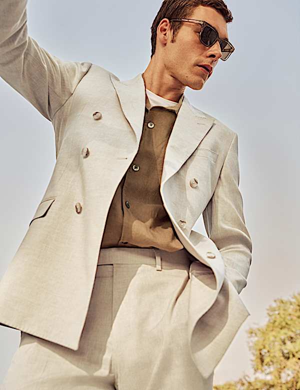 Tailored Fit Italian Performance Linen Blend Double Breasted Suit Jacket - US