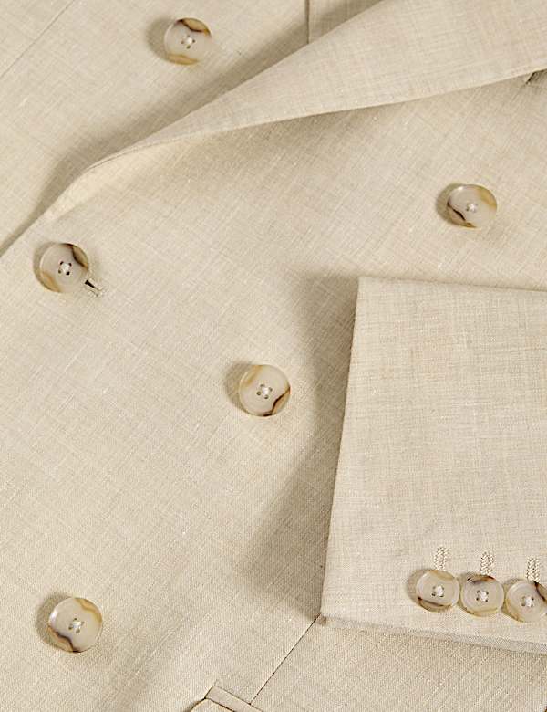 Tailored Fit Italian Performance Linen Blend Double Breasted Suit Jacket - CZ