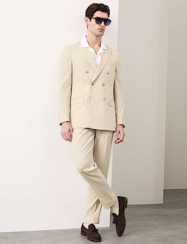 Tailored Fit Italian Performance Linen Blend Double Breasted Suit Jacket - CZ
