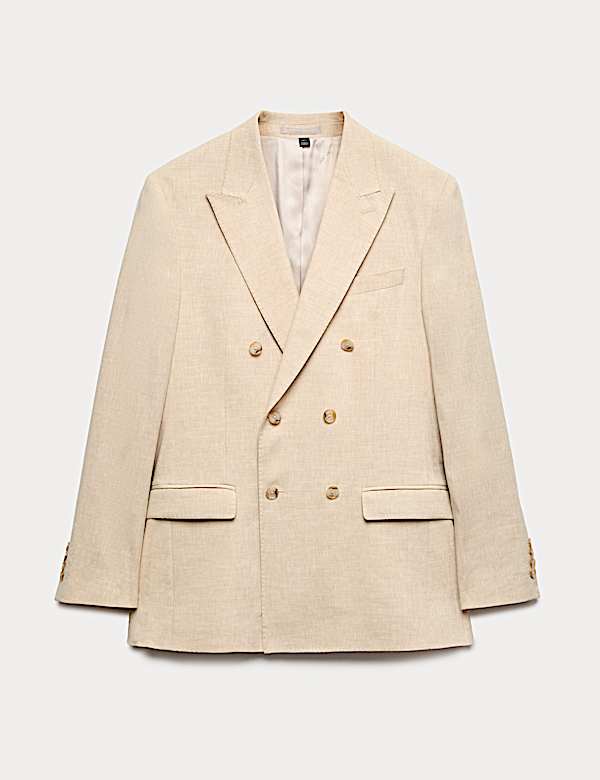 Tailored Fit Italian Performance Linen Blend Double Breasted Suit Jacket - CZ