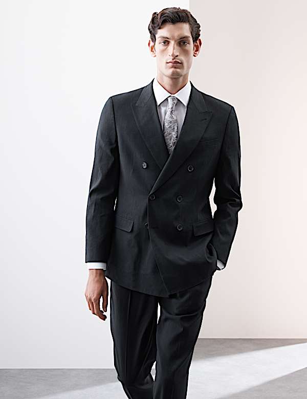 Tailored Fit Italian Performance Linen Blend Double Breasted Suit Jacket - US