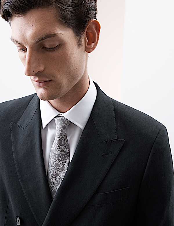 Tailored Fit Italian Performance Linen Blend Double Breasted Suit Jacket - JP