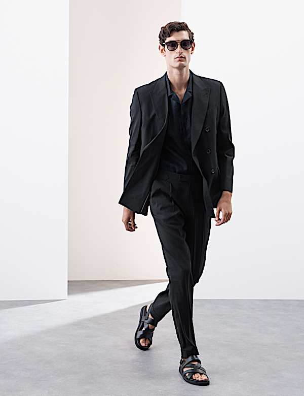 Tailored Fit Italian Performance Linen Blend Double Breasted Suit Jacket - JP