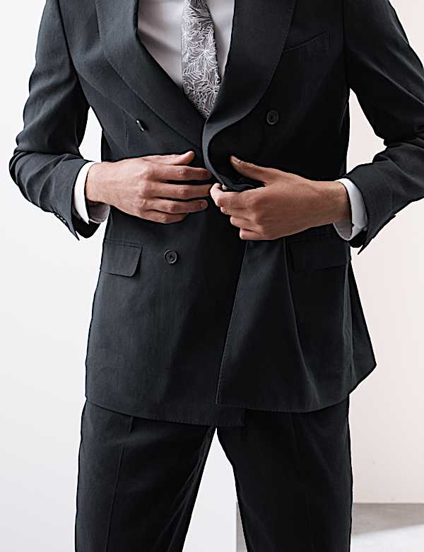 Tailored Fit Italian Performance Linen Blend Double Breasted Suit Jacket - JP