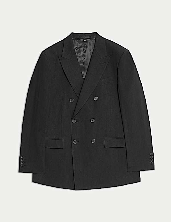 Tailored Fit Italian Performance Linen Blend Double Breasted Suit Jacket - JP