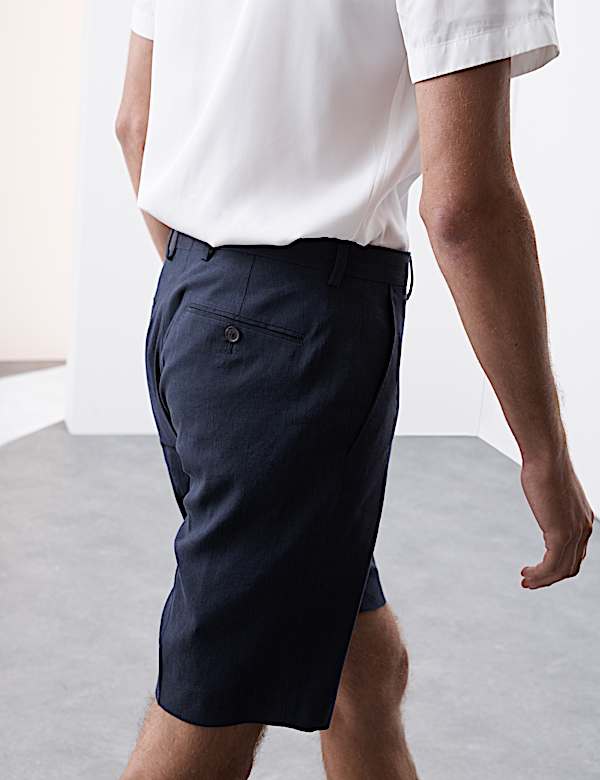 Short de costume coupe ajust&eacute;e en lin m&eacute;lang&eacute; de performance italien - FR