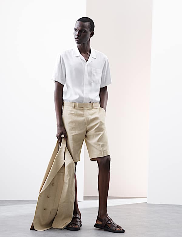 Tailored Fit Italian Performance Linen Blend Suit Shorts - SI