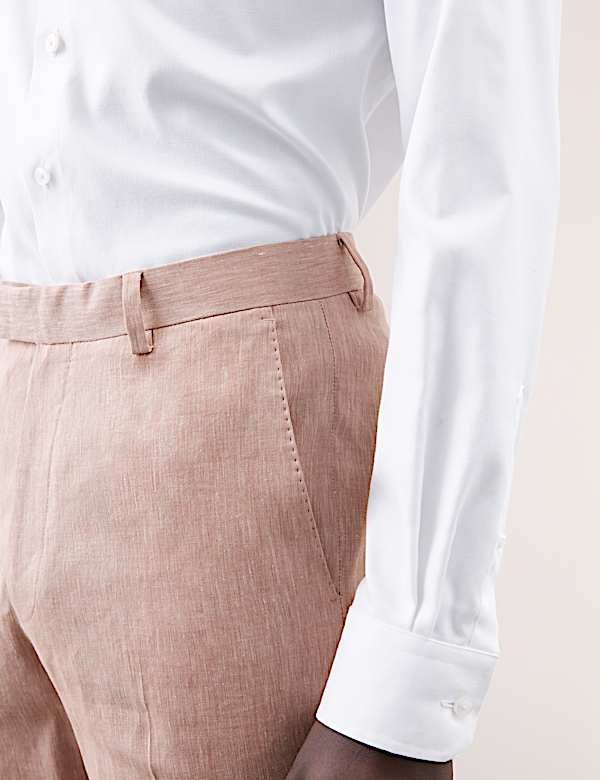 Starannie skrojone spodnie do garnituru z mieszanki włoskiego lnu - PL