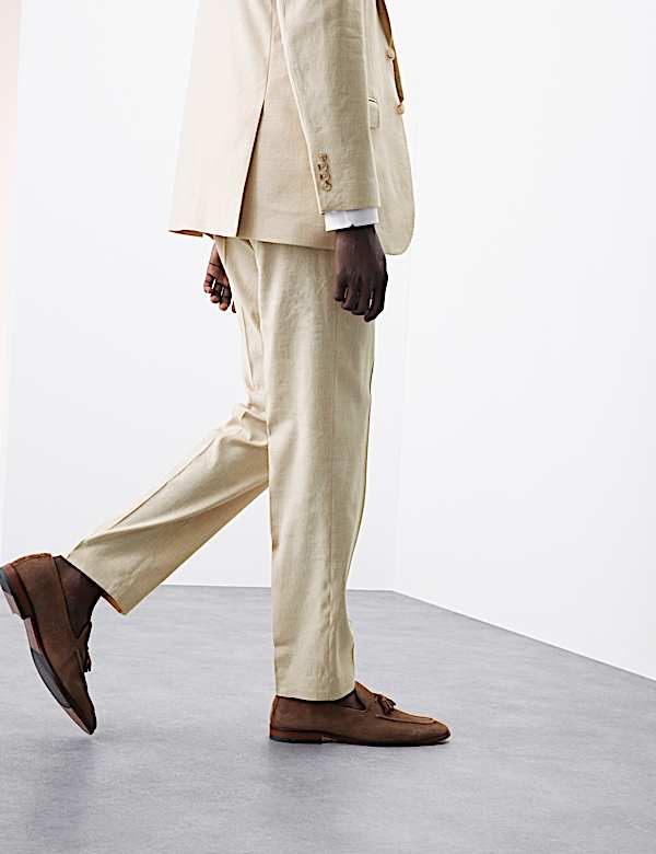 Tailored Fit Italian Performance Linen Blend Suit Trousers - CY