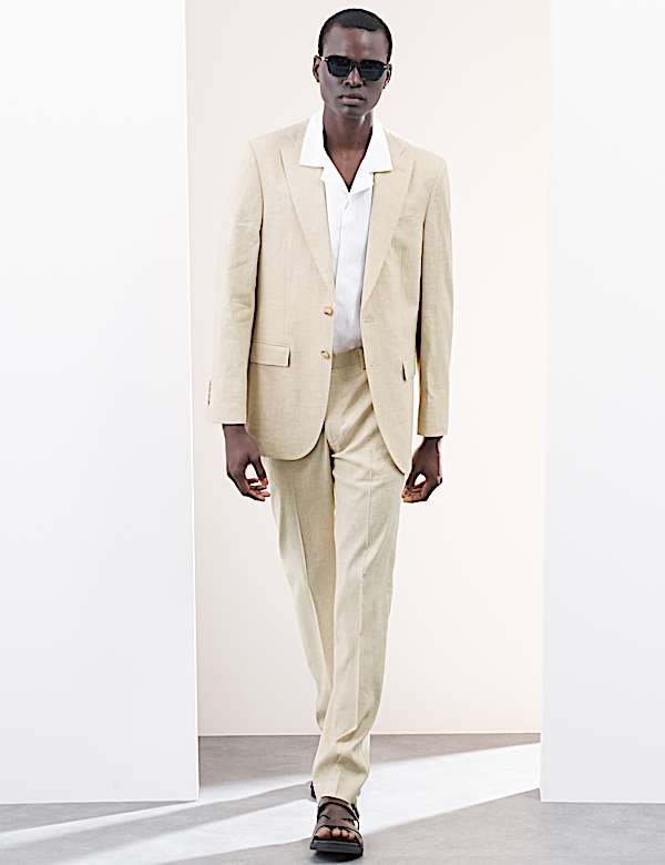 Tailored Fit Italian Performance Linen Blend Suit Trousers - CY