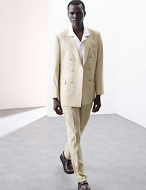 Tailored Fit Italian Performance Linen Blend Suit Trousers - JP